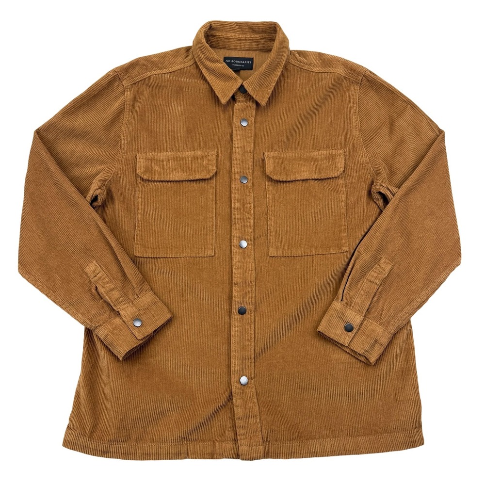 No Boundaries Shirt Jacket Mens Medium‎ Brown Corduroy Oversized Snap Front